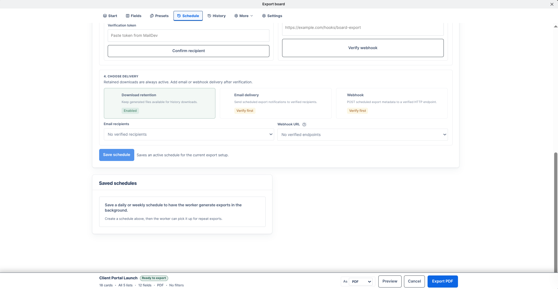 Schedule recurring Trello exports